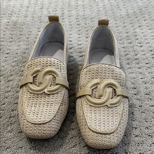Sanctuary Beige Woven leather Loafers with Emblem